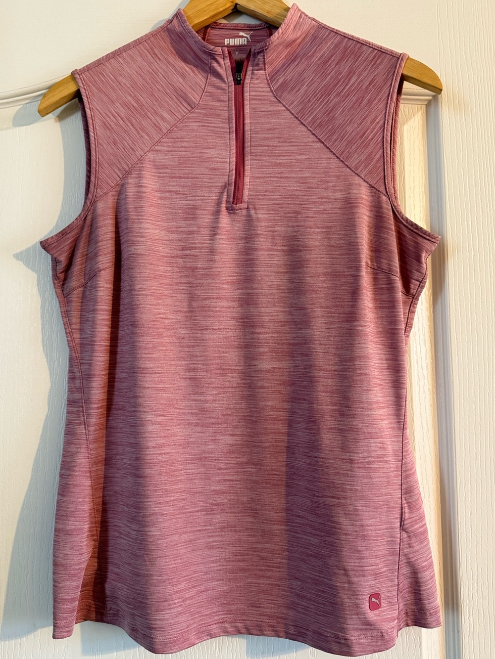 Puma Sleeveless Quarter-Zip Tennis Tank Top in Dusty Rose Heather
